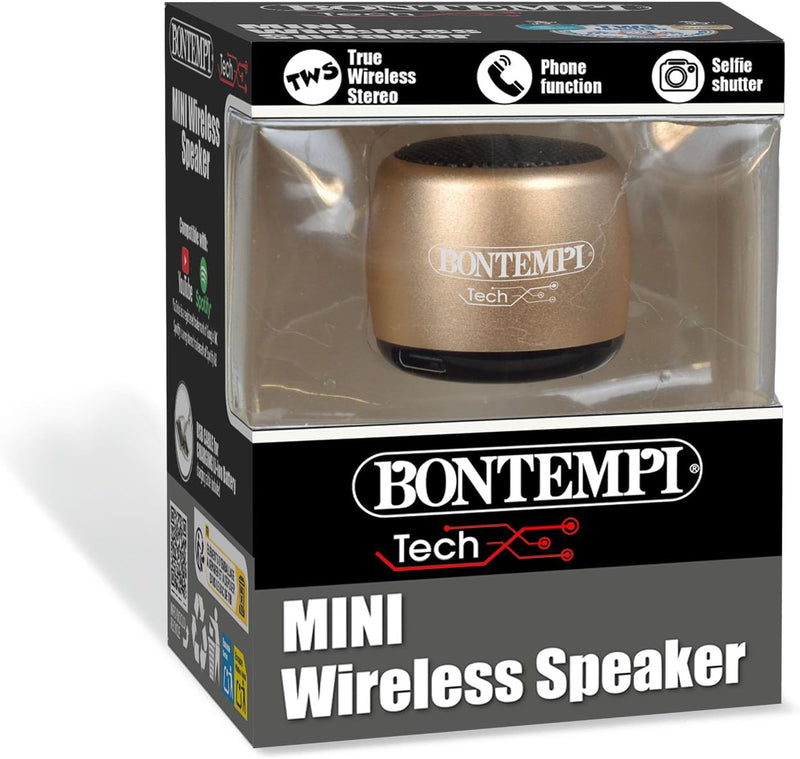 Bontempi 49 01102 Tech MINI SPEAKER cassa audio portatile bluetooth da 2w, Oro