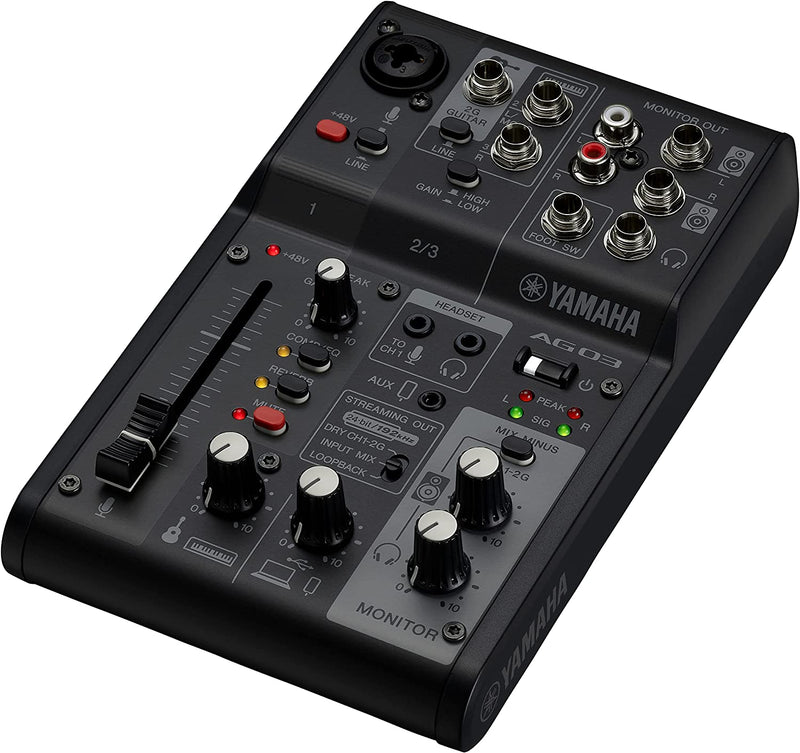 Yamaha AG03 MK2 B Mixer Live Streaming a 3 Canali con Interfaccia Audio USB Nero