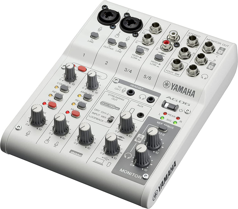 Yamaha AG06 MK2 W Mixer Live Streaming 6 Canali con Interfaccia Audio USB Bianco