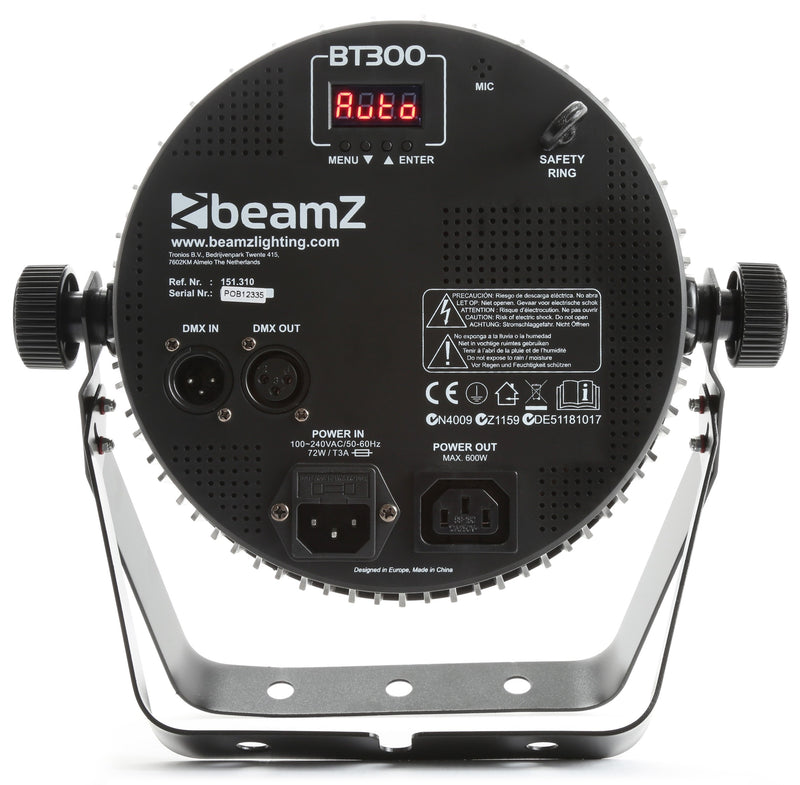 Beamz BT300 Flat PAR a 12 Led da 10w a 6-in-1 RGBAW-UV con controllo IR e DMX