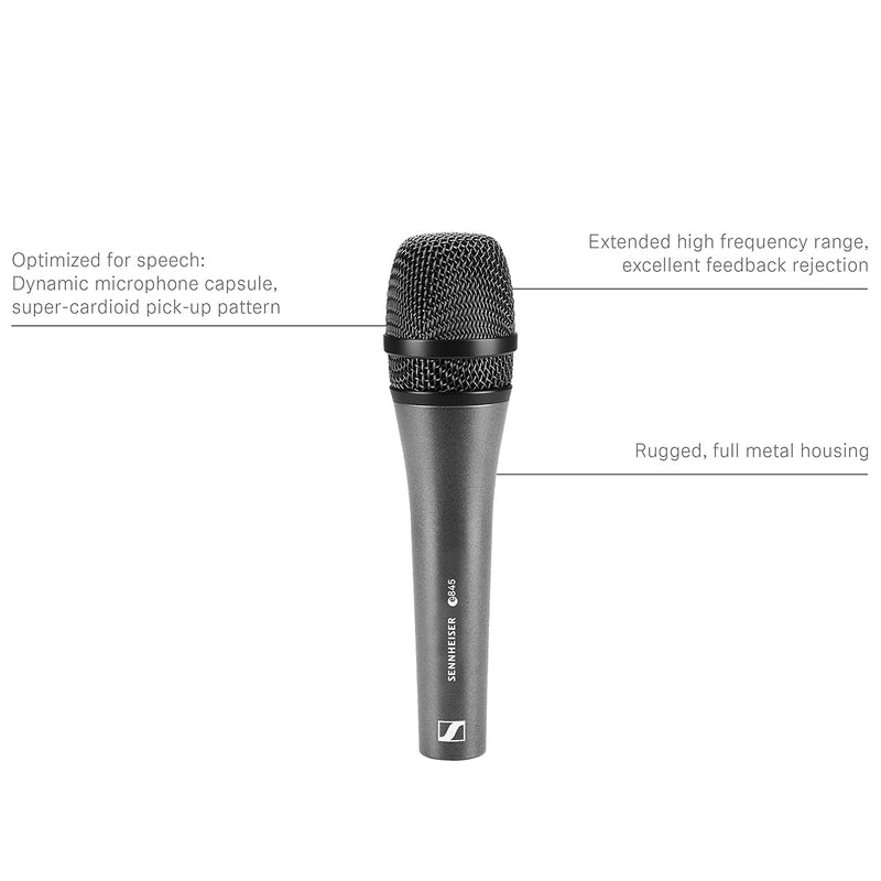 Sennheiser E845 Microfono Supercardioide Pro per voce + supporto + astuccio