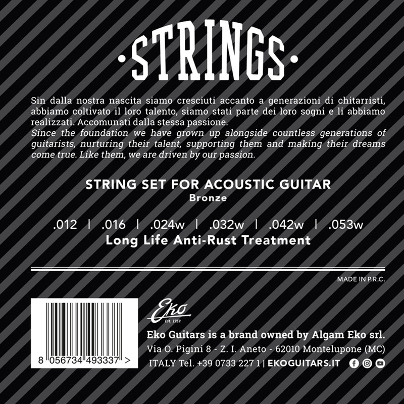Eko Acoustic Guitar Set 12-53 16100402 Corde Bronzo x Chitarra Acustica Blister