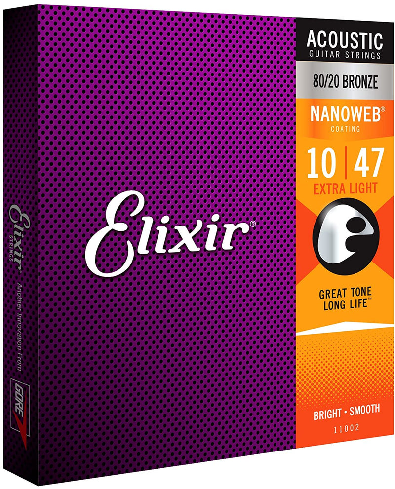 Elixir 11002 Nanoweb Extra Light Ac. Br. Set 6 Corde x Chitarra Acustica 010-047