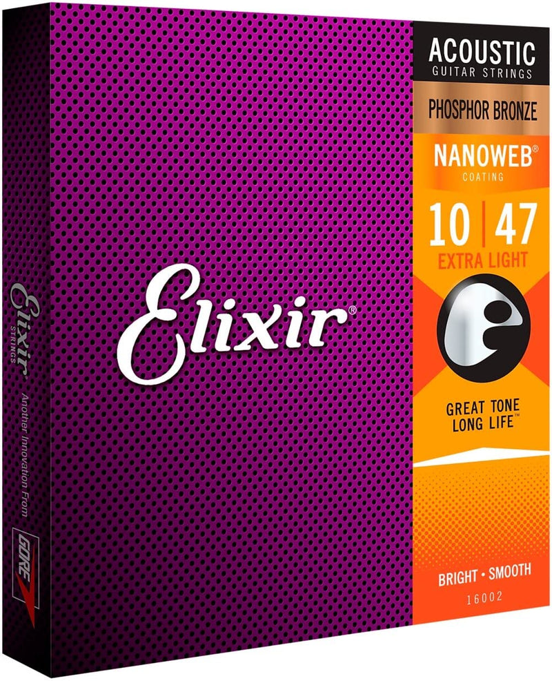 Elixir 16002 Nanoweb Extra Light Ac. Ph. Br. 6 Corde x Chitarra Acustica 010-047