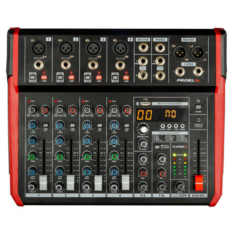 Proel PLAYMIX8 Mixer 8 ingressi Bluetooth, lettore MP3, Registrazione stereo USB