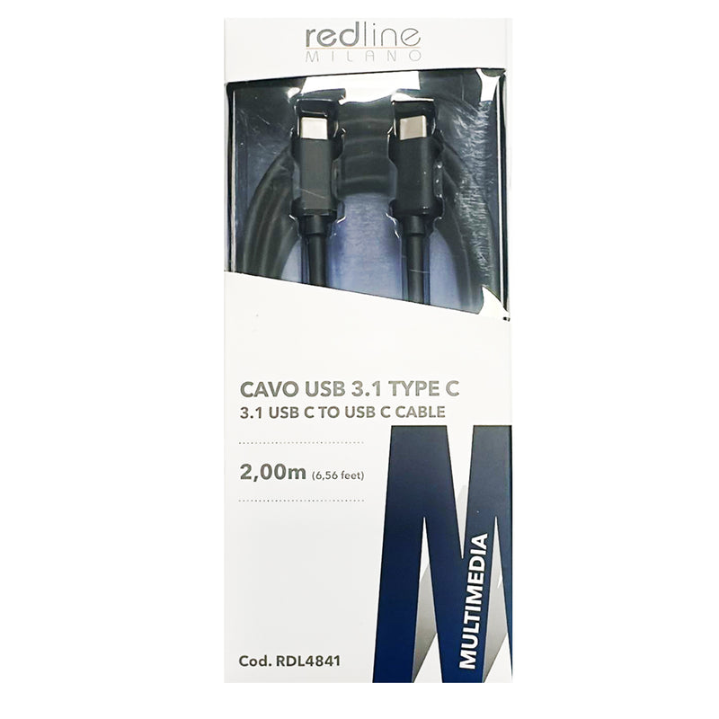 Redline RDL4841 Cavo multimediale USB C 3.1 Maschio a USB C Maschio 2 mt., Nero