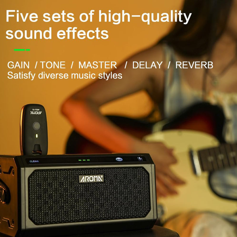 Aroma TG-08 METAL BLACK Amp. portatile mono x chitarra elettrica 10w + bluetooth