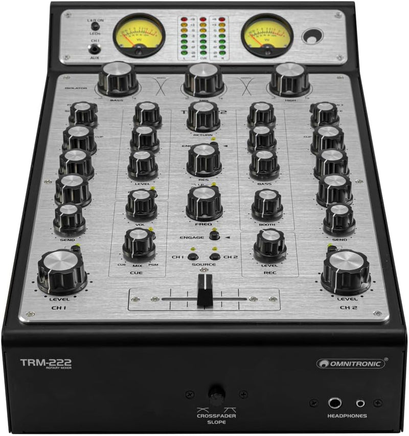 Omnitronic TRM-222 Mixer Dj rotativo 2C isolat. freq. 3 bande filt. VCF FX Loop