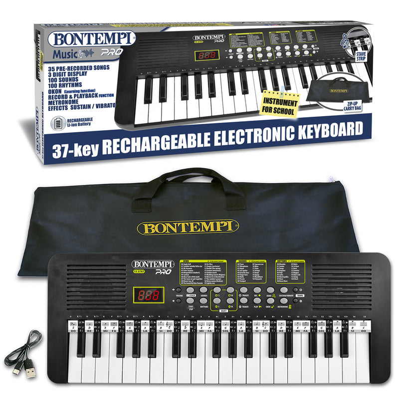 Bontempi 15 3787 Music Tastiera musicale digitale scolastica 37 Tasti Nero