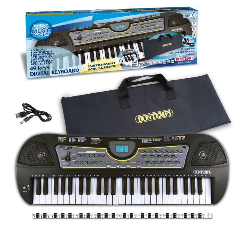 Bontempi 15 4909 Music Tastiera musicale digitale scolastica 49 Tasti, Nero