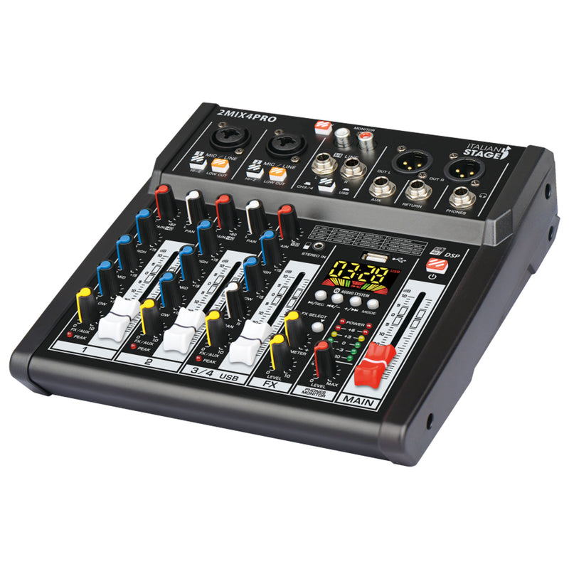 Italian Stage IS 2MIX4PRO Mixer audio stereo 4 canali + DSP Multi FX e Bluetooth