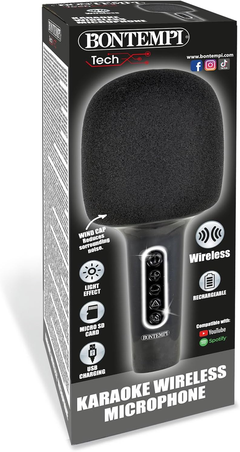 Bontempi 48 5020 TECH MICROFONO KARAOKE WIRELESS ricaricabile +altoparlante Nero