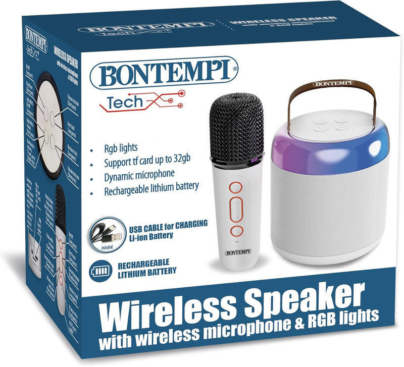 Bontempi 49 0210 TECH WIRELESS SPEAKER Cassa Speaker 80w+ Mic wireless+Efx Luci
