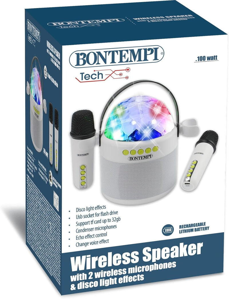 Bontempi 49 0250 TECH WIRELESS SPEAKER Cassa Speaker 10w+2 Mic wireless+Efx Luci