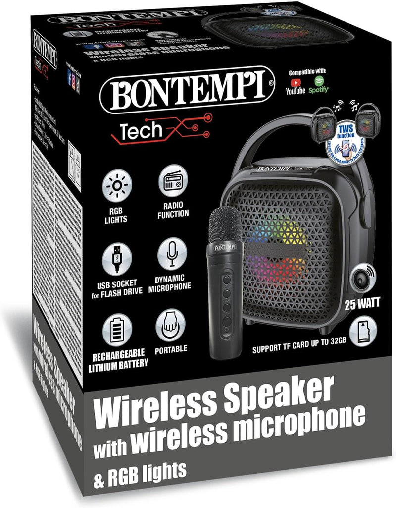 Bontempi 49 1001 TECH WIRELESS SPEAKER Cassa Speak. Wireless Batt. 25w +Mic+TWS