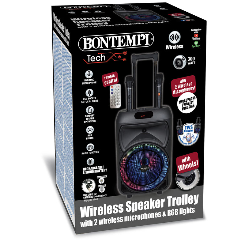 Bontempi 49 1090 Tech Trolley a Batteria Cassa Attiva con 2 Mic palmare wireless