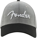 Fender Hipster Dad Hat Cappello elasticizzato logo bianco + visiera, grigio nero