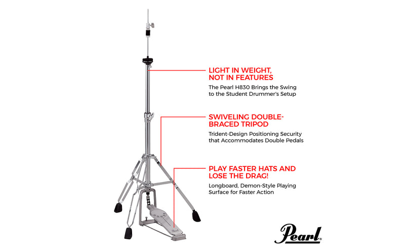 PEARL H-830 Hi Hat Stand supporto per Charleston a treppiedi e pedaliera