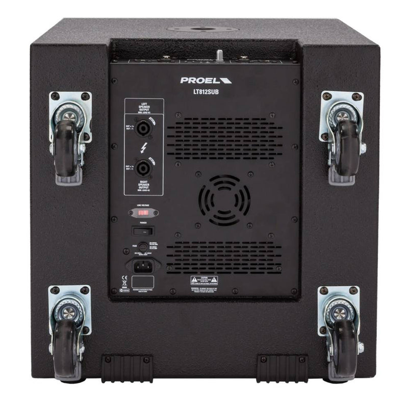 Proel LT812A Sistema Pro Attivo 2Diffusori +Subwoofer 4ruote 1600w picco + Cover