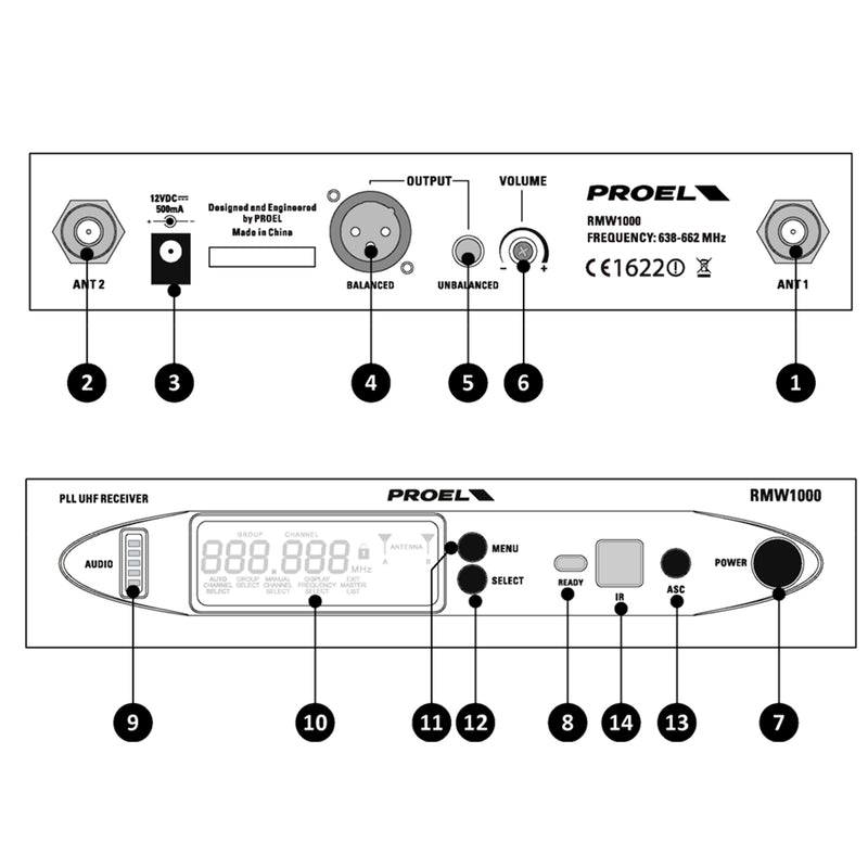 Proel RMW1000HA Sistema Microfonico Wireless Archetto UHF PLL 96CH f:606-630MHz