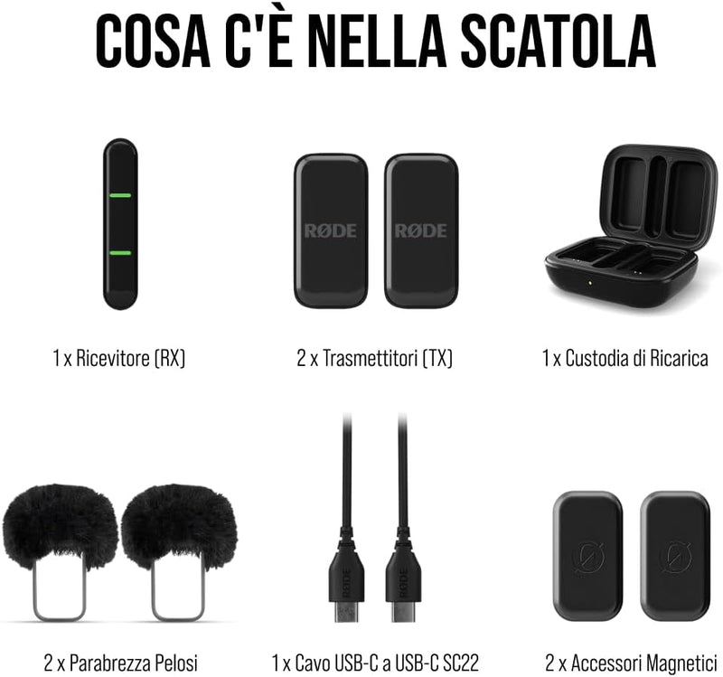 Rode WIRELESS MICRO USB-C BLACK Sistema 2 Microf. Lavalier Wireless x smartphone
