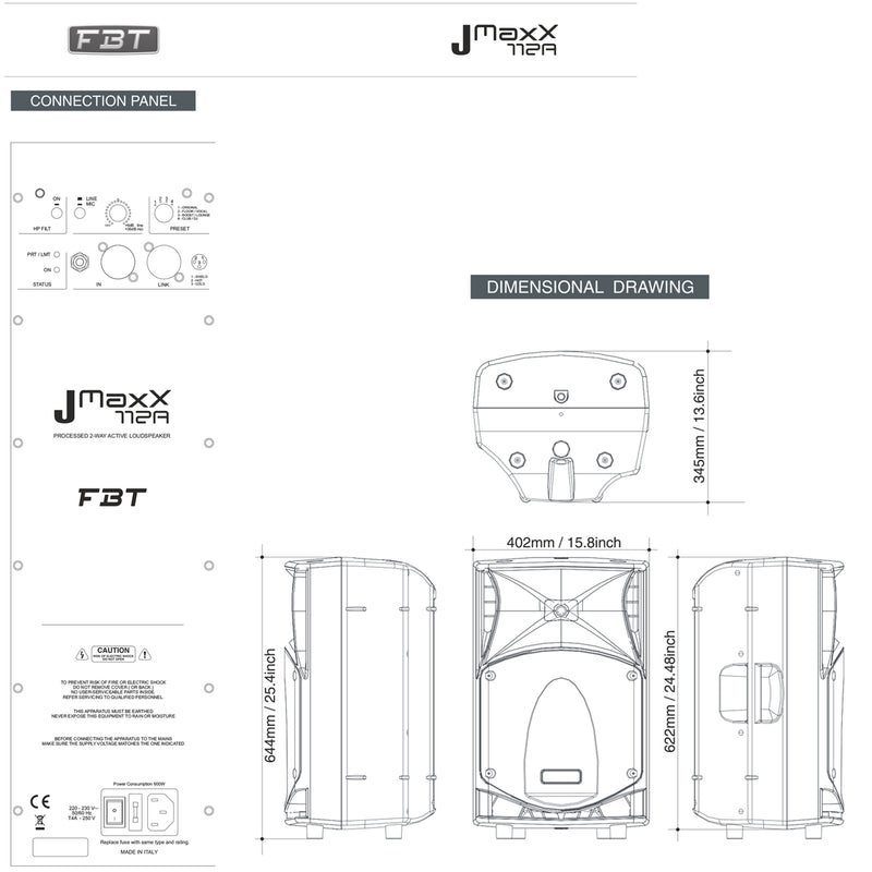 FBT J MAXX 112A Coppia Diffusori + Proel FRE300KIT 2stativi + FBT 2Cavi + 2Cover