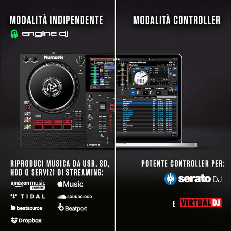 Numark MIXSTREAM PRO+ Controller Dj 2Deck WiFi integrato Touch screen da 7" Nero
