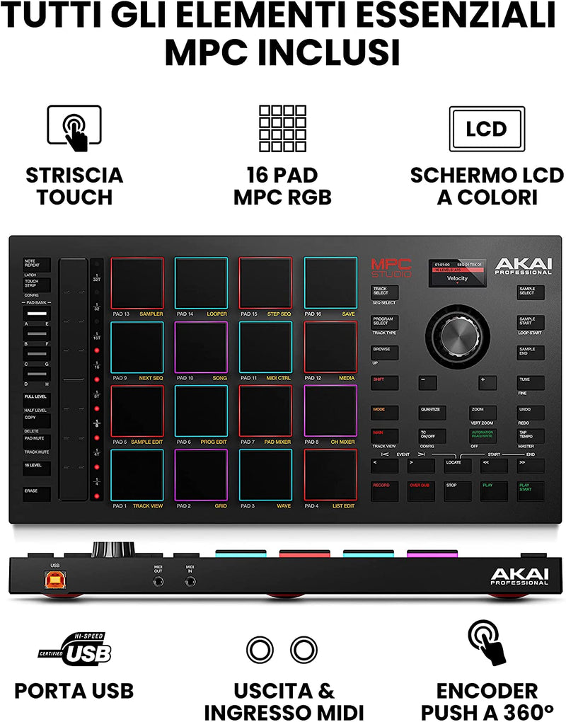 Akai MPC STUDIO 2 Controller Professionale MIDI USB per software PC, Nero