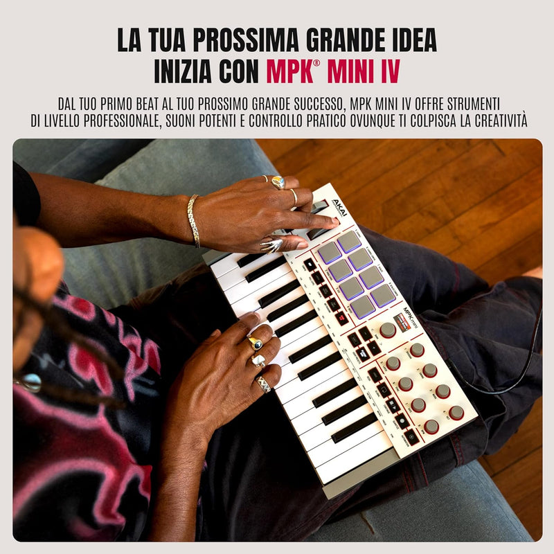 Akai MPK Mini Play MKIV Mini Tastiera Controller Midi 25T, USB e 8 Pad MPC, Grey