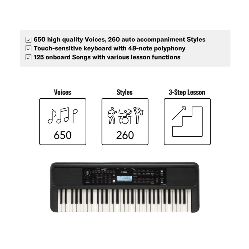 Yamaha PSR-E383 Tastiera Dig. Portatile 61T + HPH-50B + Dam BT100 Borsa trasp.