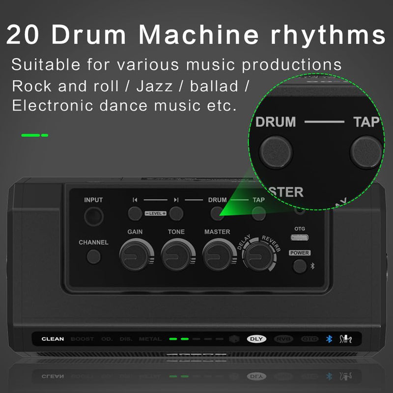 Aroma TG-08 METAL BLACK Amp. portatile mono x chitarra elettrica 10w + bluetooth
