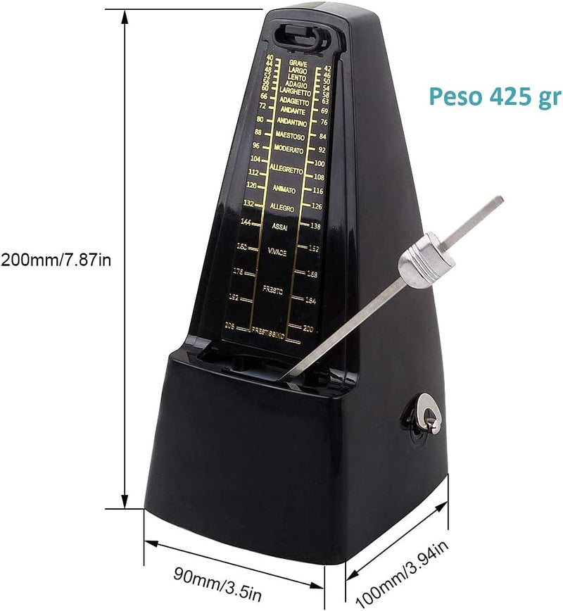 Aroma AM-707 Metronomo meccanico x strumenti musicali tempo da 40 a 208 bpm Nero