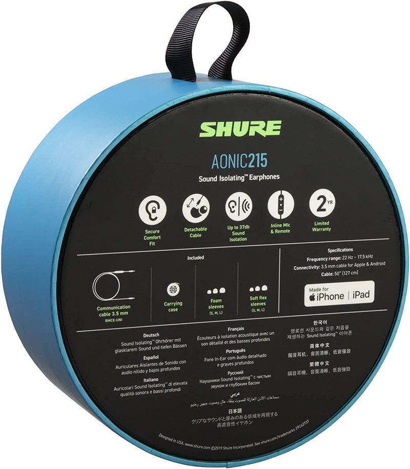Shure AONIC 215 Auricolari con microfono ad isolamento del rumore, Trasparente