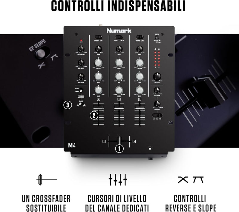 Numark M4 Mixer Scratch Professionale per Dj a 3 canali, Nero