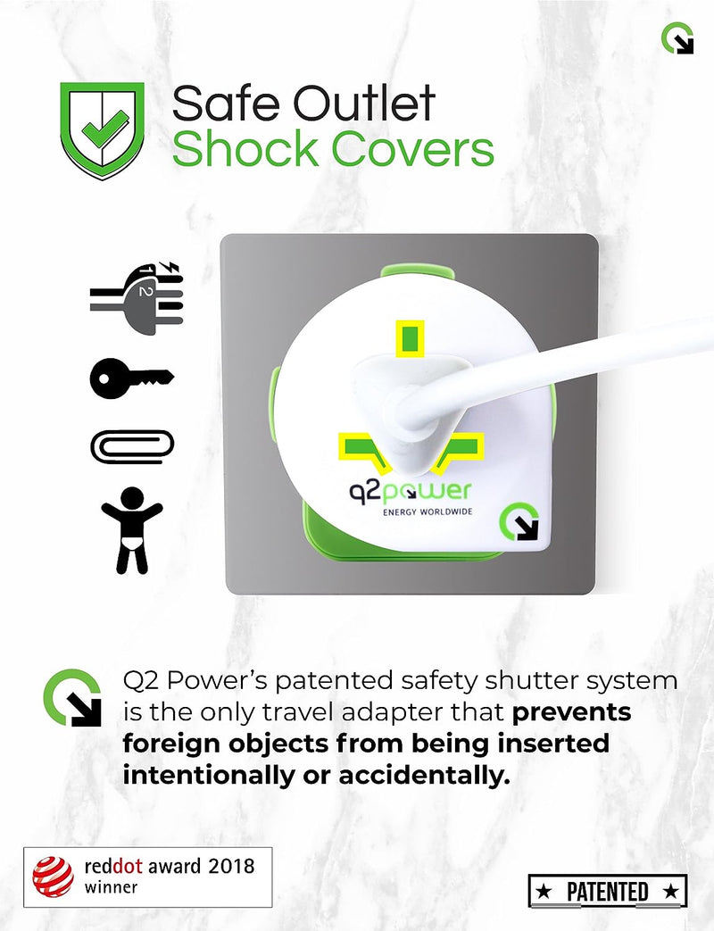 Q2 Power Qdapter 360 Adattatore Universale da Viaggio, Presa a Terra WLD a EU