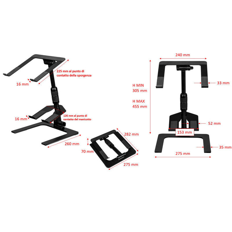 Proel DHLTS01 Supporto Pro x laptop, acciaio/alluminio regolabile richiudibile