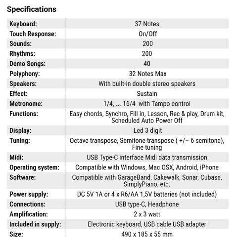 Farfisa FK 370 Tastiera Portatile 37 Tasti Touch Sensitive funz. Rec/Play Nero