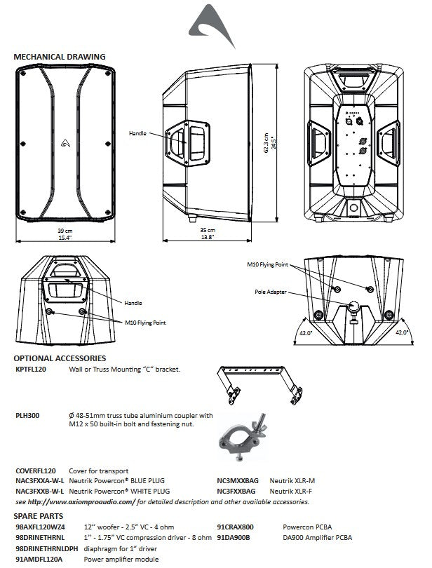 Axiom FL120A Coppia Diffusore Pro 12" 2Vie 1200W RMS + COVERFL120 Coppia Cover