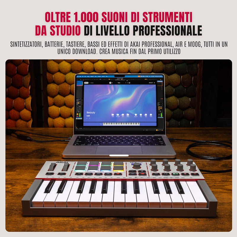 Akai MPK Mini Play MKIV Mini Tastiera Controller Midi 25T, USB e 8 Pad MPC, Grey