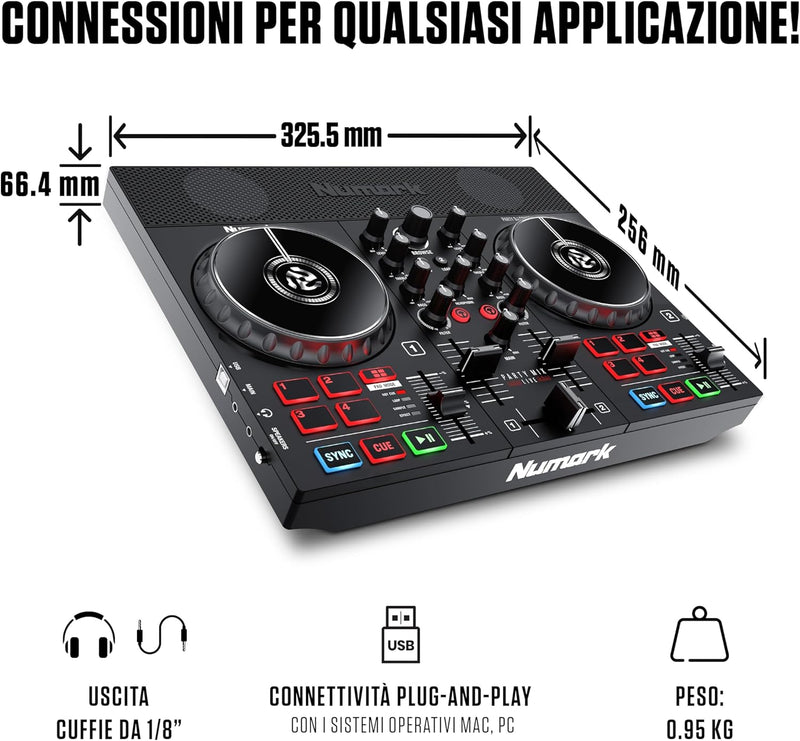 Numark PARTY MIX LIVE Controller Dj 2Deck scheda audio integrata spettacolo luci