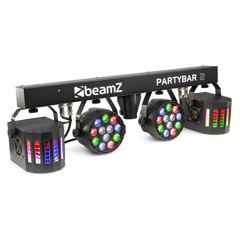 Beamz PartyBar2 Barra d'illuminazione 2PAR 12x1W RGBW 2 derby DMX IR + treppiedi