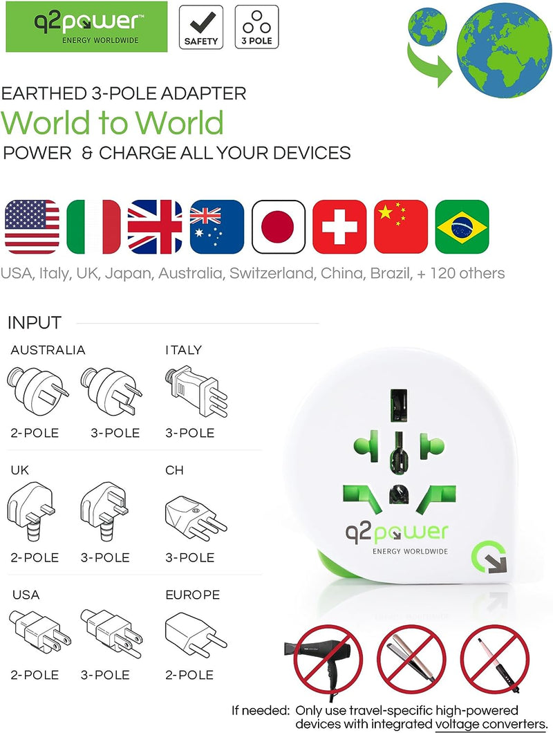 Q2 Power Qdapter 360 Adattatore Universale da Viaggio, Presa a Terra WLD a EU