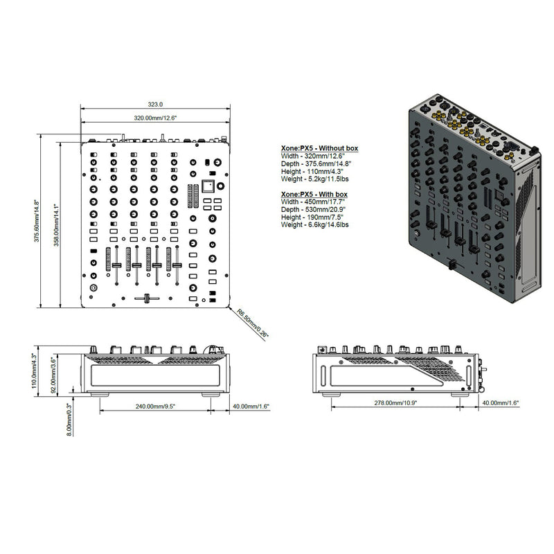 Allen & Heath Xone:PX5 Mixer Analogico Professionale 5 canali per performance Dj