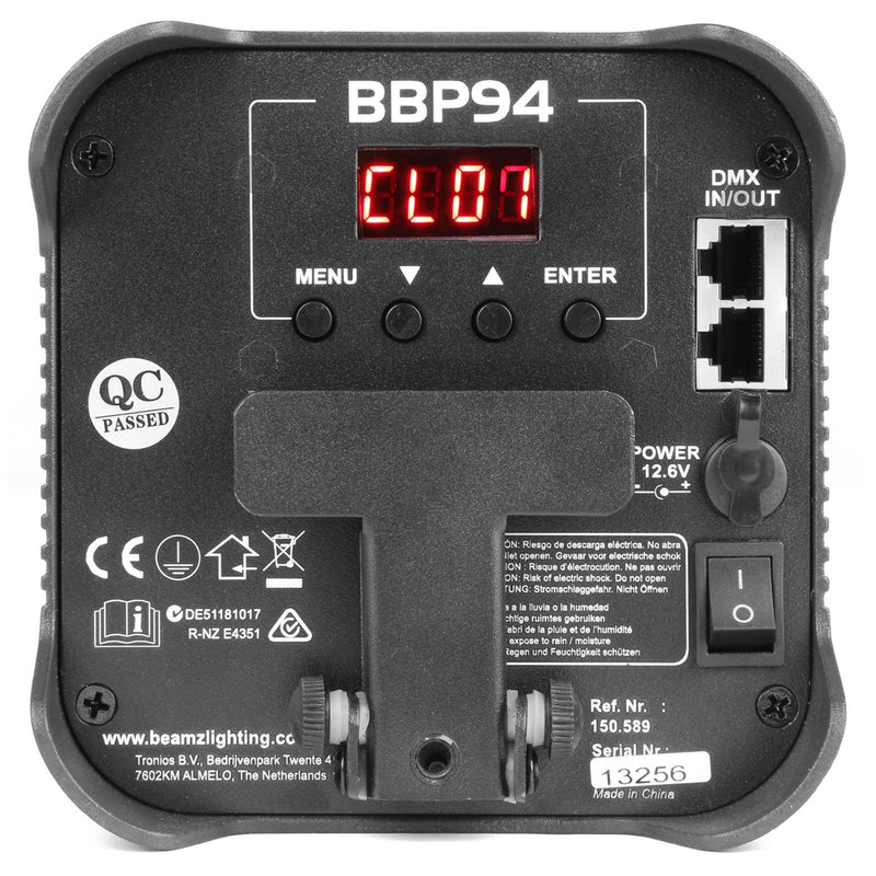 Beamz BBP94 Uplight Par 4x10W a batteria e ricevitore DMX wireless integrato
