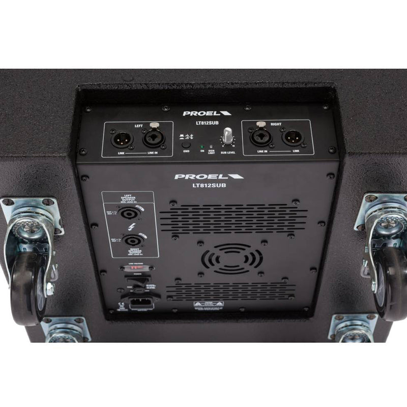 Proel LT812A Sistema Pro Attivo 2Diffusori +Subwoofer 4ruote 1600w picco + Cover