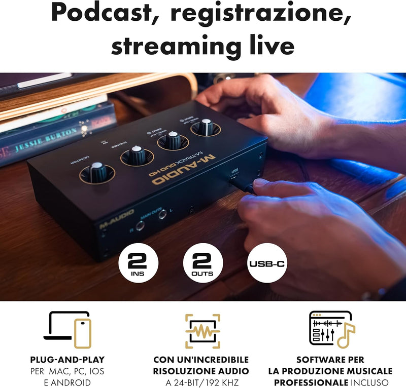 M-Audio M-TRACK DUO HD PRODUCER PACK con Interfaccia audio USB C + Mic + Cuffia