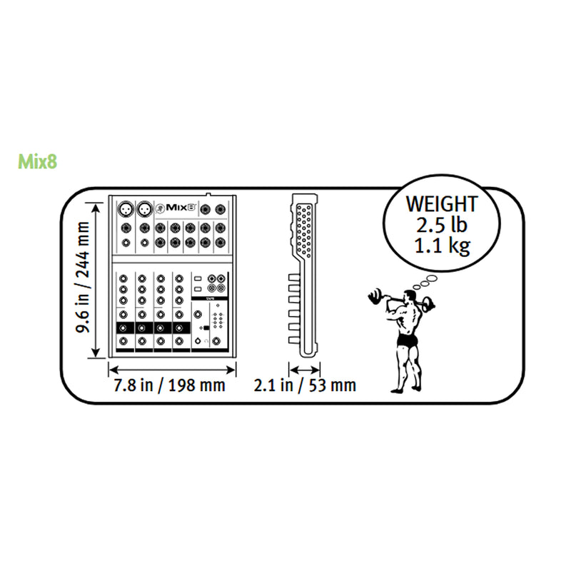 Mackie MIX8 Mixer Pro Compatto 8C ricco di funzionalità premium x live/home rec.