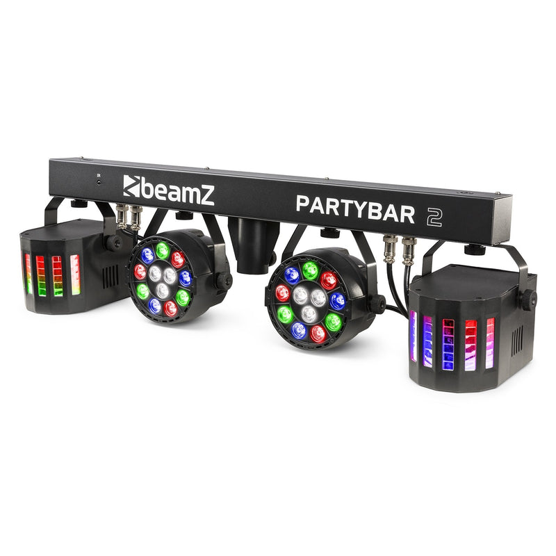 Beamz PartyBar2 Barra d'illuminazione 2PAR 12x1W RGBW 2 derby DMX IR + treppiedi