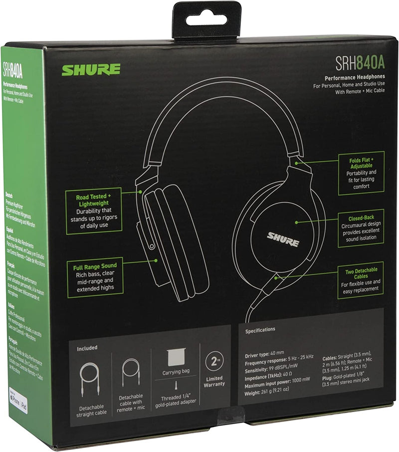 Shure SRH840A-EFS Cuffia Professionale per Monitoraggio audio da Studio, Nero