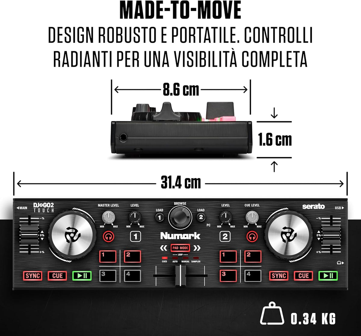Numark DJ2GO2 TOUCH Controller Dj portatile 2Deck Scheda audio con pre